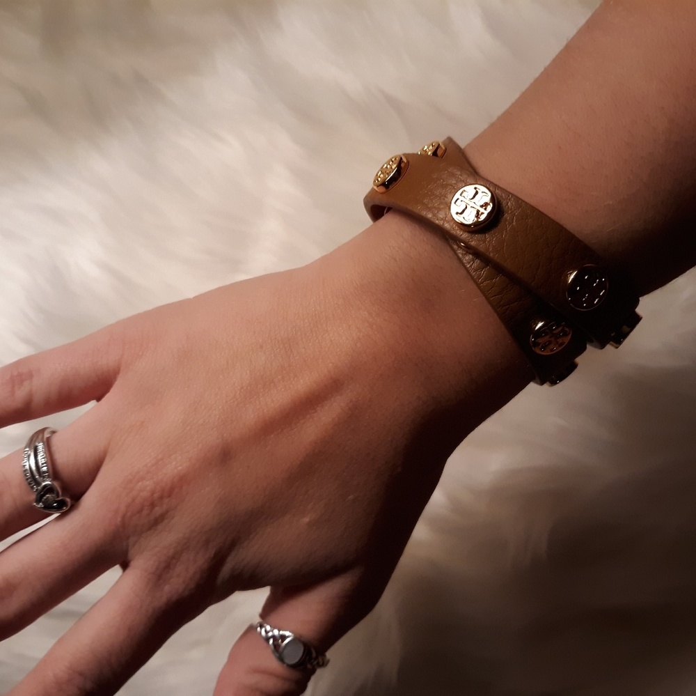 Leather Tory Burch Logo Wrap Bracelet